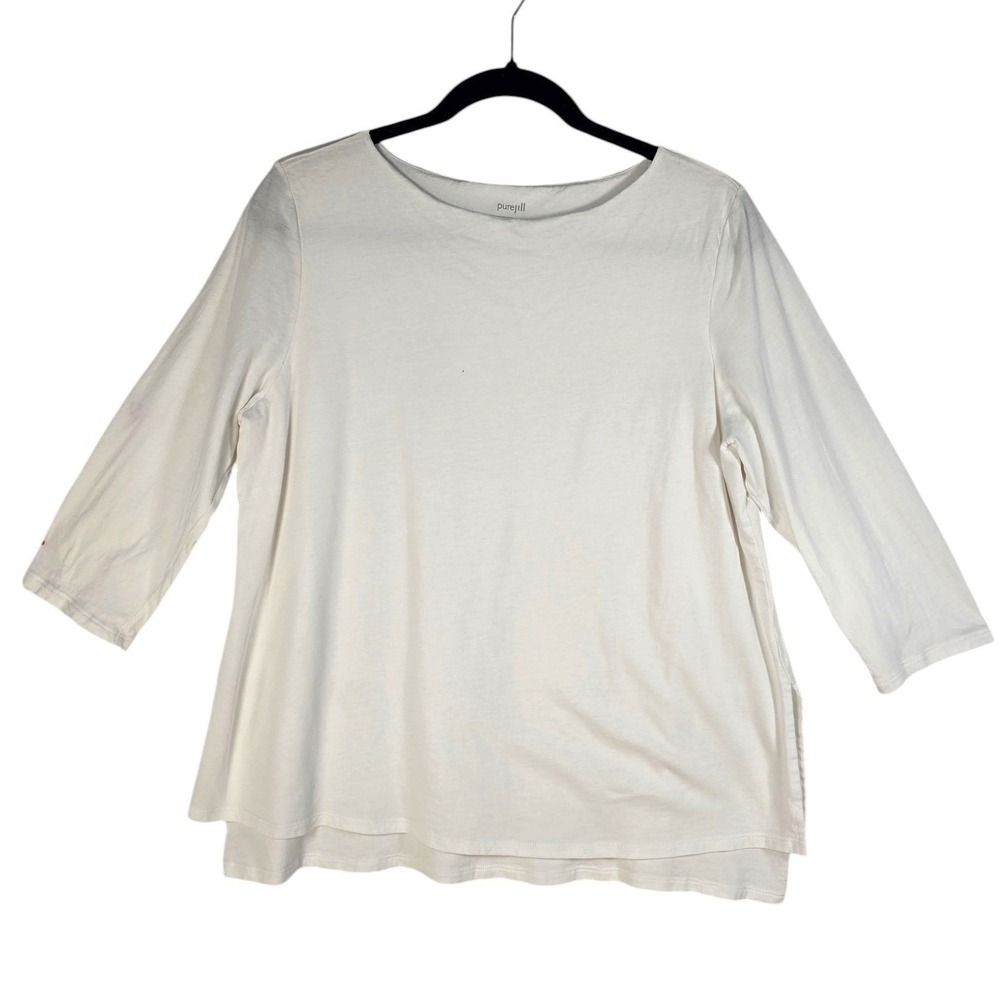 Pure Jill White Boat Neck Layered Tunic Top 3/4 Sleeve Cotton Modal Large Petite